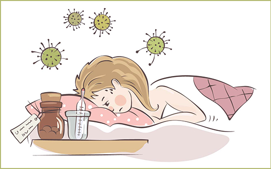 A drawing girl being sick in bed