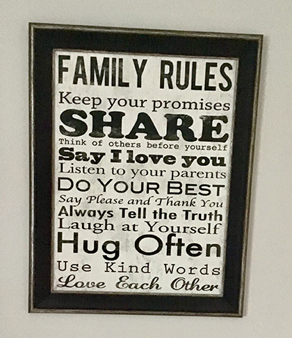 The wall ornament of family rules