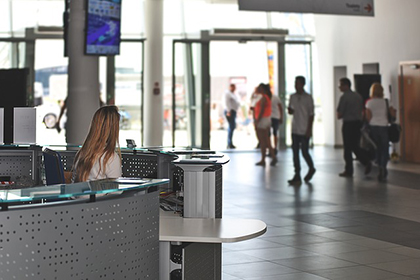 a reception desk and a girl