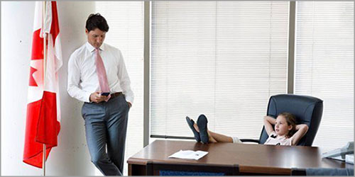 Trudeau and his daughter in his office