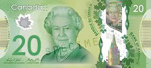 Present Canadian $20 dollar bill